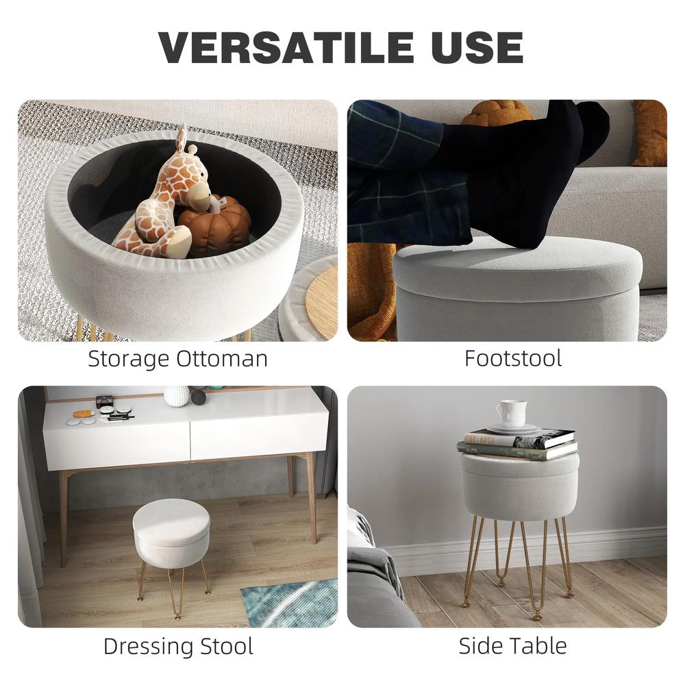 HOMCOM 5L Velvet-Feel Storage Ottoman Additional View 5