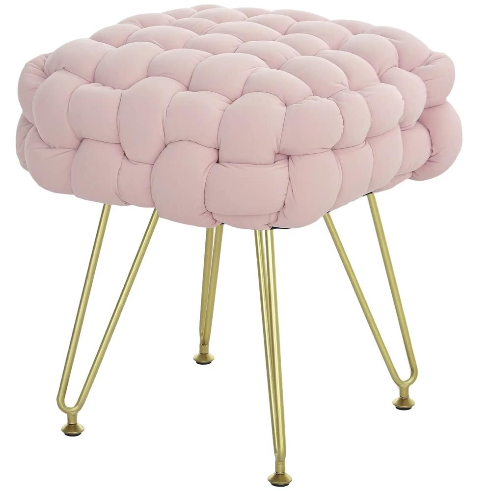 HOMCOM Velvet-Feel Bold Woven Footstool - Pink Additional View 11