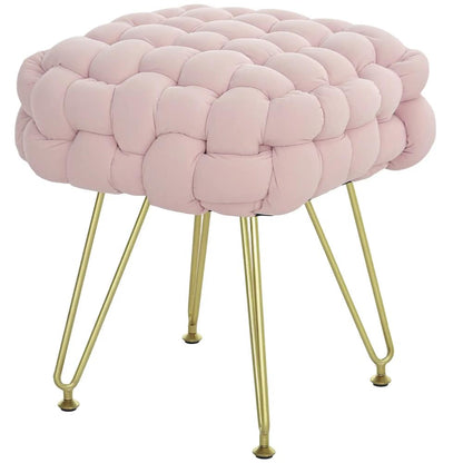HOMCOM Velvet-Feel Bold Woven Footstool - Pink Additional View 11