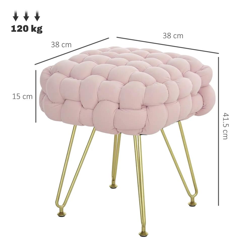 HOMCOM Velvet-Feel Bold Woven Footstool - Pink Additional View 3