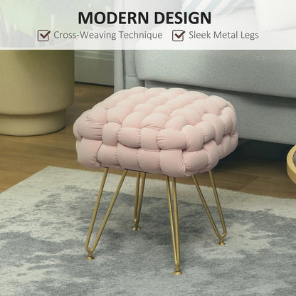 HOMCOM Velvet-Feel Bold Woven Footstool - Pink Additional View 4