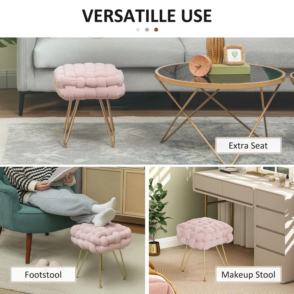 HOMCOM Velvet-Feel Bold Woven Footstool - Pink Additional View 5