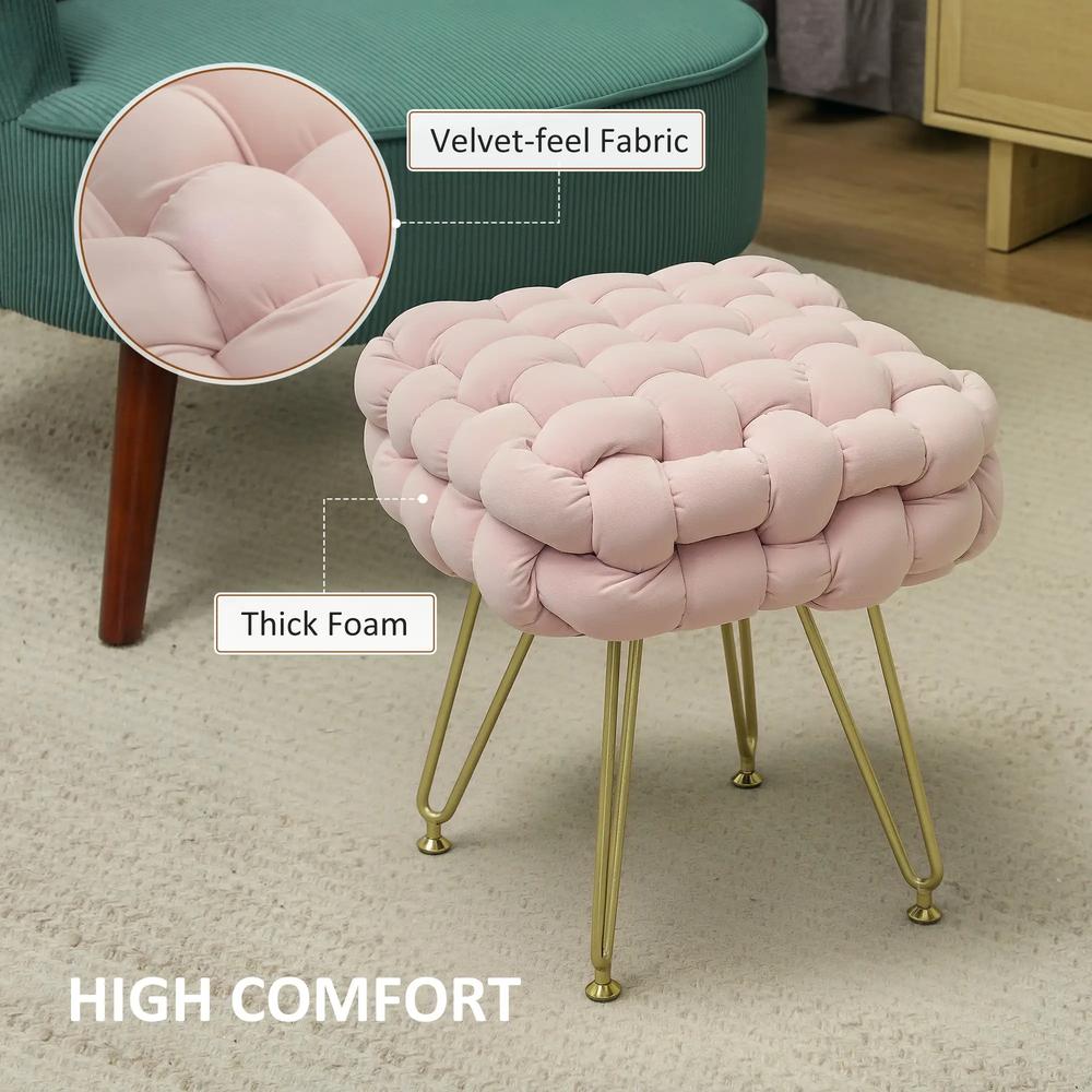 HOMCOM Velvet-Feel Bold Woven Footstool - Pink Additional View 6