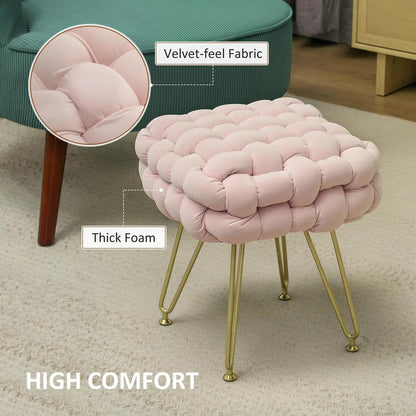 HOMCOM Velvet-Feel Bold Woven Footstool - Pink Additional View 6