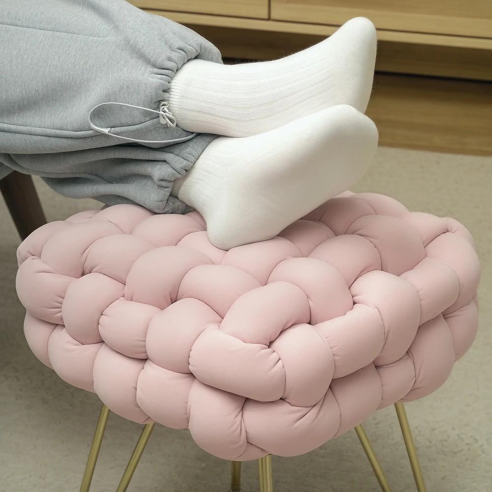 HOMCOM Velvet-Feel Bold Woven Footstool - Pink Additional View 8