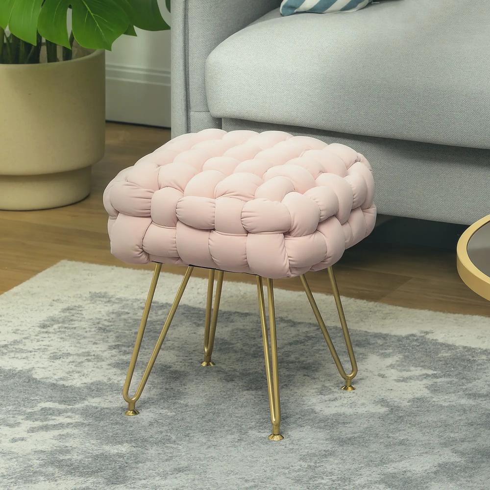 HOMCOM Velvet-Feel Bold Woven Footstool - Pink Additional View 10