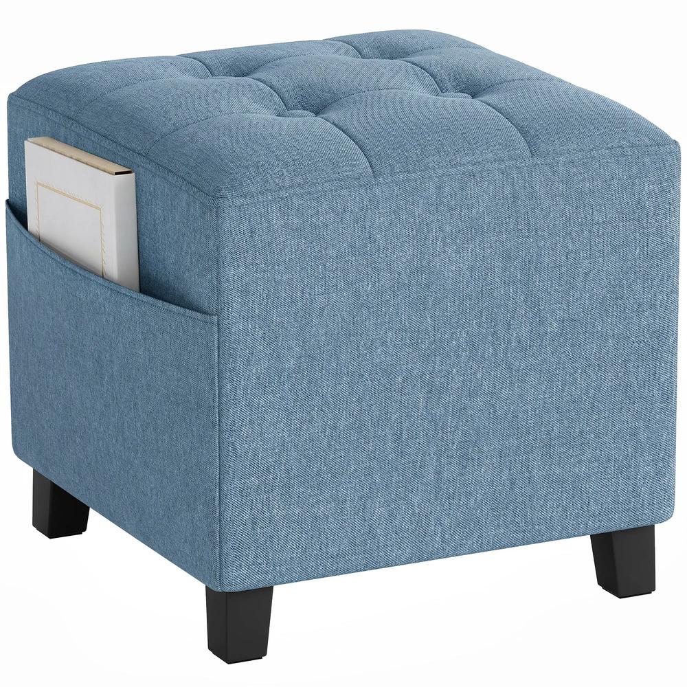 HOMCOM Small Ottoman, Square Footstool with Side Pocket, Rubber Wood Legs and Padded Seat for Living Room Additional View 15