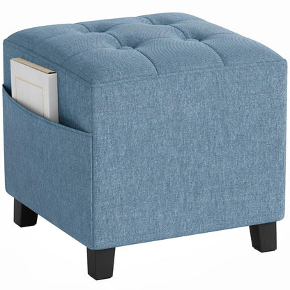 HOMCOM Small Ottoman, Square Footstool with Side Pocket, Rubber Wood Legs and Padded Seat for Living Room Additional View 15