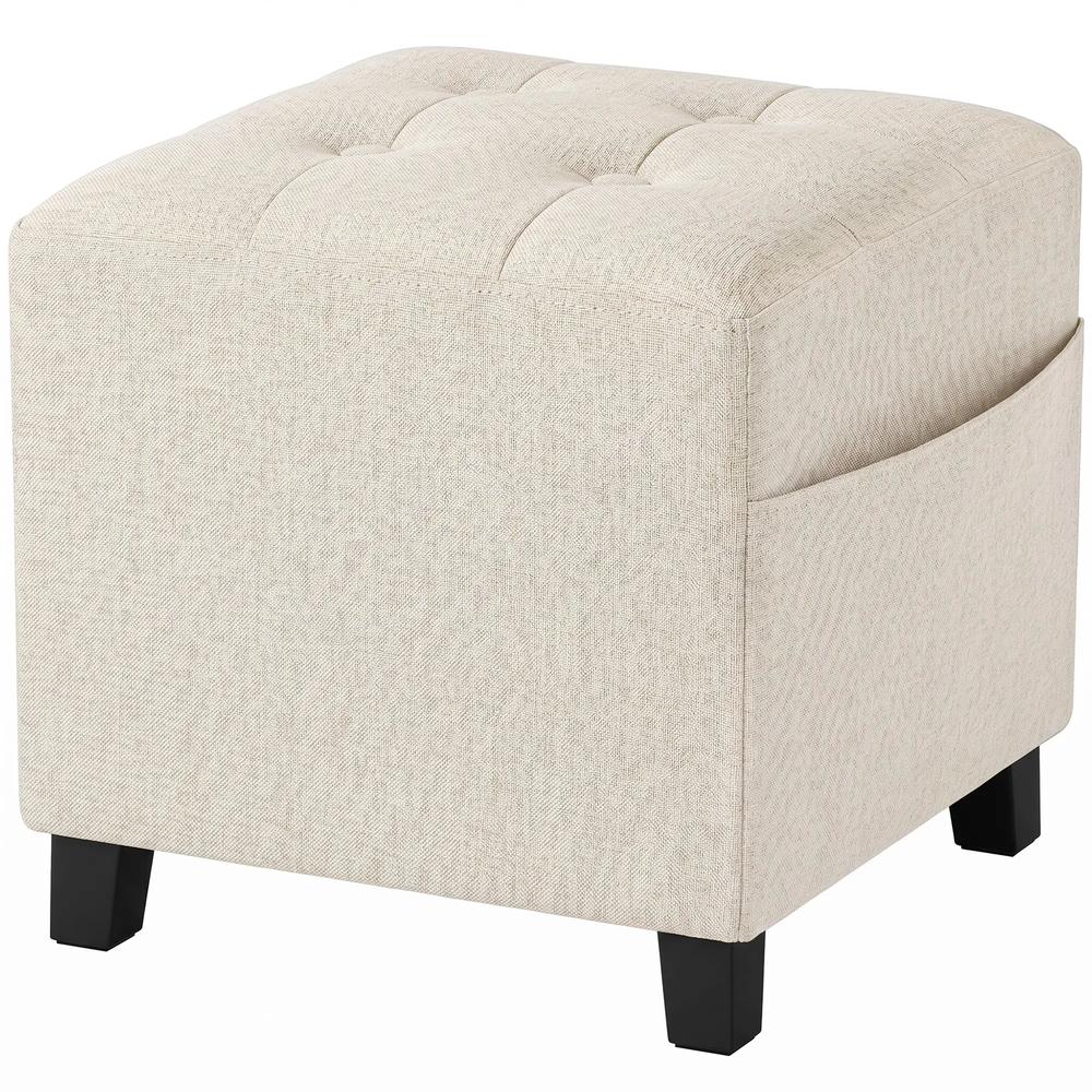 HOMCOM Small Ottoman, Square Footstool with Side Pocket, Rubber Wood Legs and Padded Seat for Living Room Additional View 16