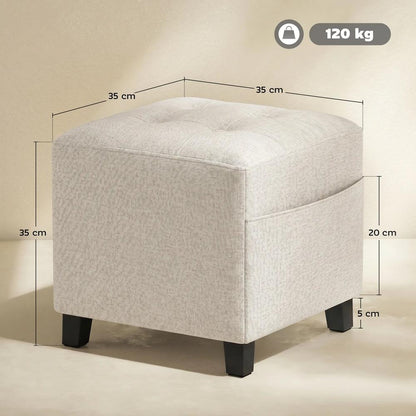 HOMCOM Small Ottoman, Square Footstool with Side Pocket, Rubber Wood Legs and Padded Seat for Living Room Additional View 18