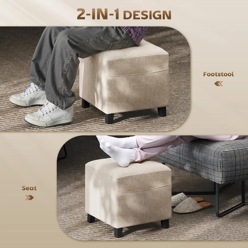 HOMCOM Small Ottoman, Square Footstool with Side Pocket, Rubber Wood Legs and Padded Seat for Living Room Additional View 19