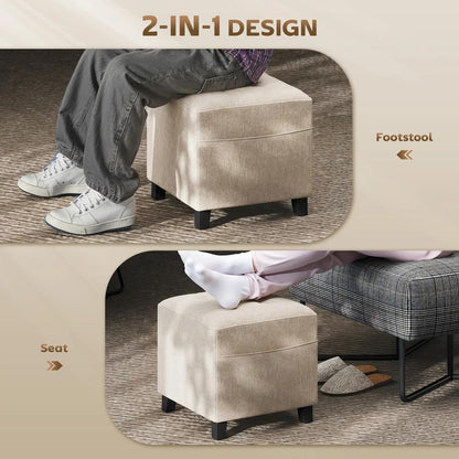 HOMCOM Small Ottoman, Square Footstool with Side Pocket, Rubber Wood Legs and Padded Seat for Living Room Additional View 19