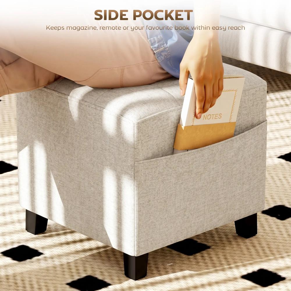 HOMCOM Small Ottoman, Square Footstool with Side Pocket, Rubber Wood Legs and Padded Seat for Living Room Additional View 20
