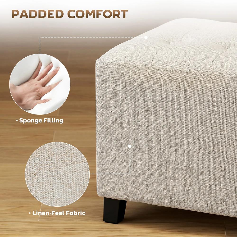 HOMCOM Small Ottoman, Square Footstool with Side Pocket, Rubber Wood Legs and Padded Seat for Living Room Additional View 21