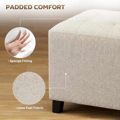 HOMCOM Small Ottoman, Square Footstool with Side Pocket, Rubber Wood Legs and Padded Seat for Living Room Additional View 21