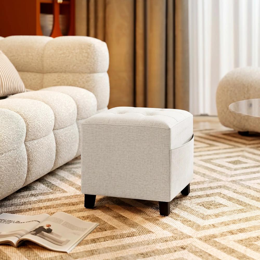 HOMCOM Small Ottoman, Square Footstool with Side Pocket, Rubber Wood Legs and Padded Seat for Living Room Additional View 29