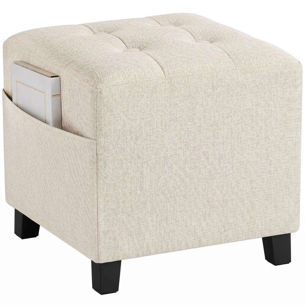 HOMCOM Small Ottoman, Square Footstool with Side Pocket, Rubber Wood Legs and Padded Seat for Living Room Additional View 30