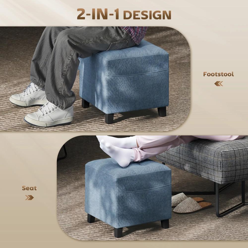 HOMCOM Small Ottoman, Square Footstool with Side Pocket, Rubber Wood Legs and Padded Seat for Living Room Additional View 4