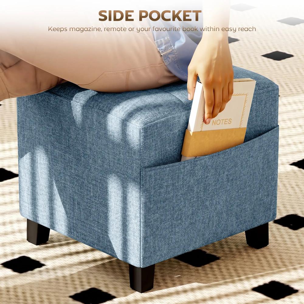 HOMCOM Small Ottoman, Square Footstool with Side Pocket, Rubber Wood Legs and Padded Seat for Living Room Additional View 5