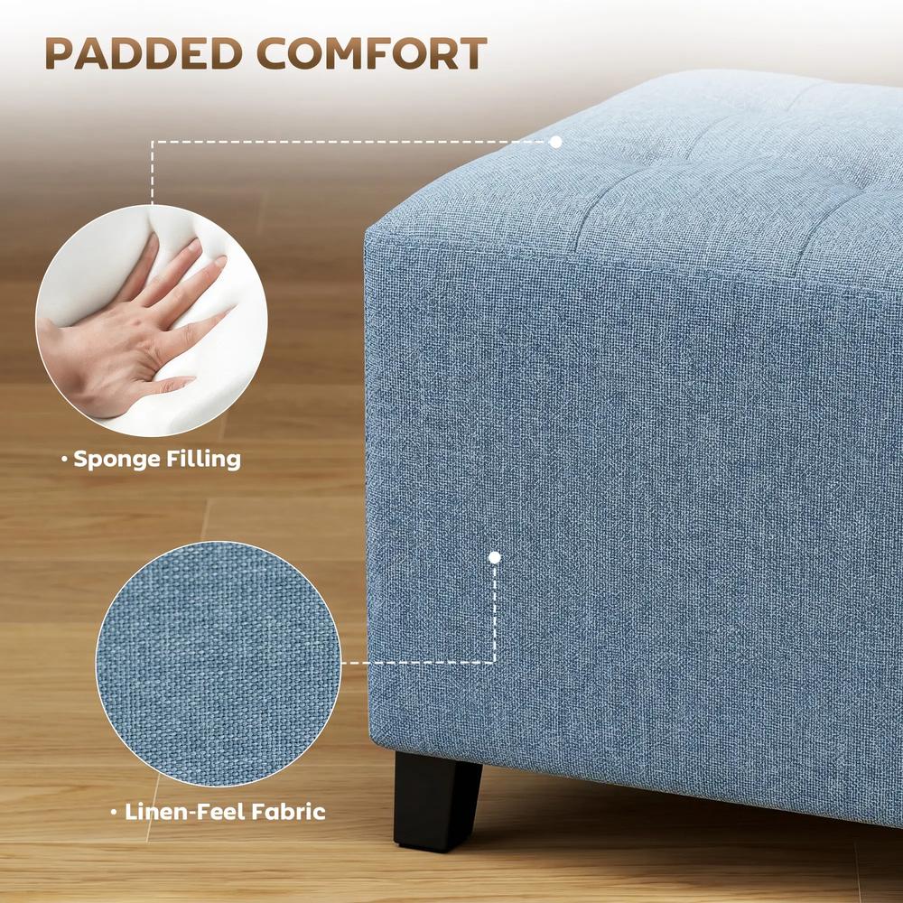 HOMCOM Small Ottoman, Square Footstool with Side Pocket, Rubber Wood Legs and Padded Seat for Living Room Additional View 6
