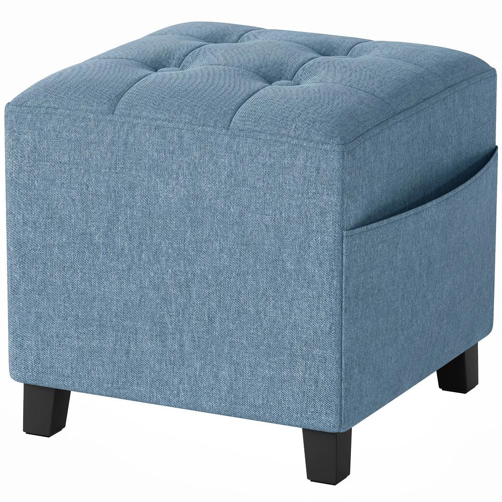HOMCOM Small Ottoman, Square Footstool with Side Pocket, Rubber Wood Legs and Padded Seat for Living Room