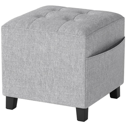 HOMCOM Square Footstool, Small Ottoman with Side Pocket, Linen Fabric Footrest Foot Stool with Rubber Wood Legs and Padded Seat for Living Room, Entryway, 35 x 35 x 35cm Additional View 12