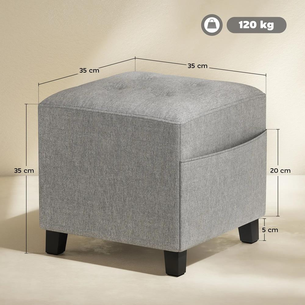 HOMCOM Square Footstool, Small Ottoman with Side Pocket, Linen Fabric Footrest Foot Stool with Rubber Wood Legs and Padded Seat for Living Room, Entryway, 35 x 35 x 35cm Additional View 14