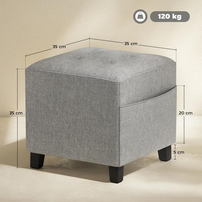 HOMCOM Square Footstool, Small Ottoman with Side Pocket, Linen Fabric Footrest Foot Stool with Rubber Wood Legs and Padded Seat for Living Room, Entryway, 35 x 35 x 35cm Additional View 14