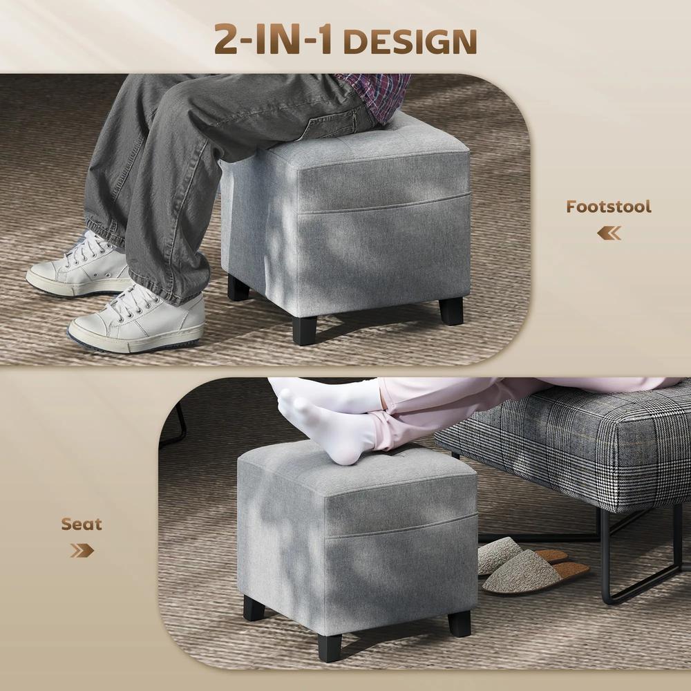 HOMCOM Square Footstool, Small Ottoman with Side Pocket, Linen Fabric Footrest Foot Stool with Rubber Wood Legs and Padded Seat for Living Room, Entryway, 35 x 35 x 35cm Additional View 15