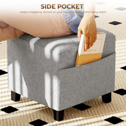 HOMCOM Square Footstool, Small Ottoman with Side Pocket, Linen Fabric Footrest Foot Stool with Rubber Wood Legs and Padded Seat for Living Room, Entryway, 35 x 35 x 35cm Additional View 16