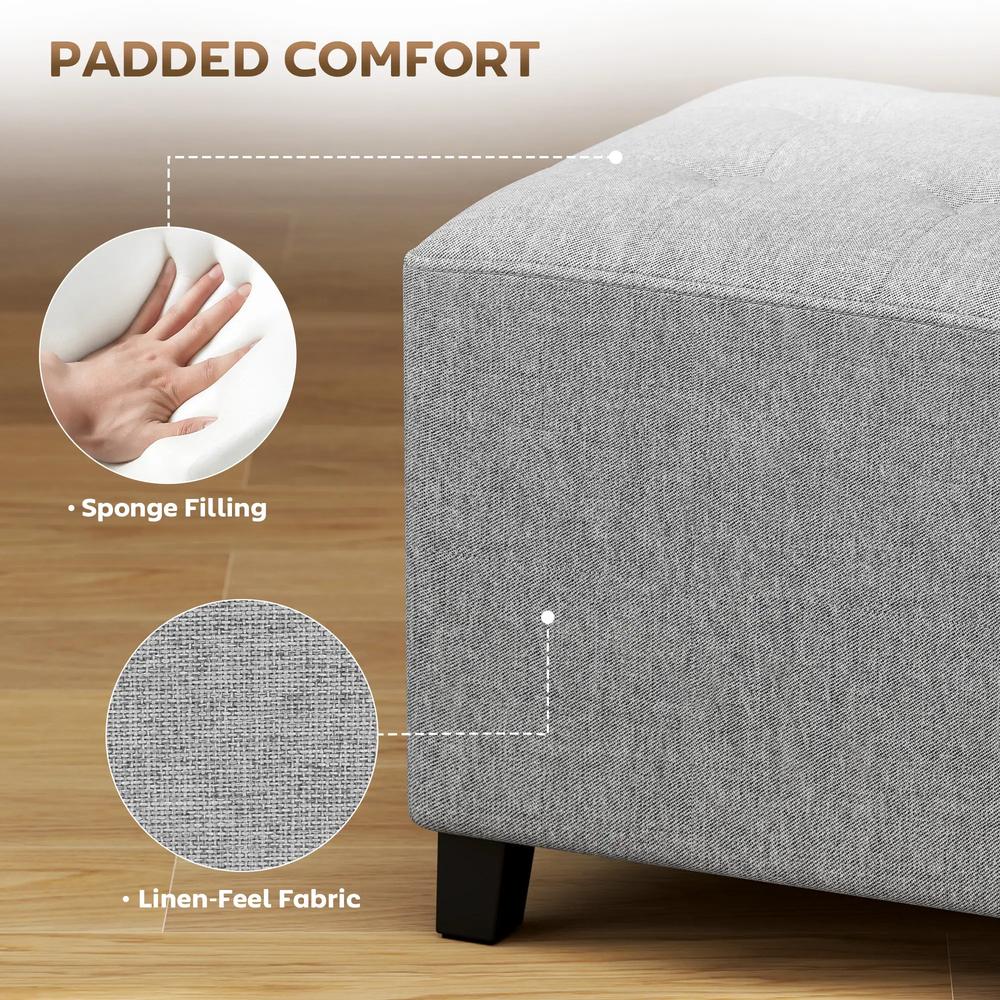 HOMCOM Square Footstool, Small Ottoman with Side Pocket, Linen Fabric Footrest Foot Stool with Rubber Wood Legs and Padded Seat for Living Room, Entryway, 35 x 35 x 35cm Additional View 17