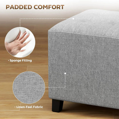 HOMCOM Square Footstool, Small Ottoman with Side Pocket, Linen Fabric Footrest Foot Stool with Rubber Wood Legs and Padded Seat for Living Room, Entryway, 35 x 35 x 35cm Additional View 17