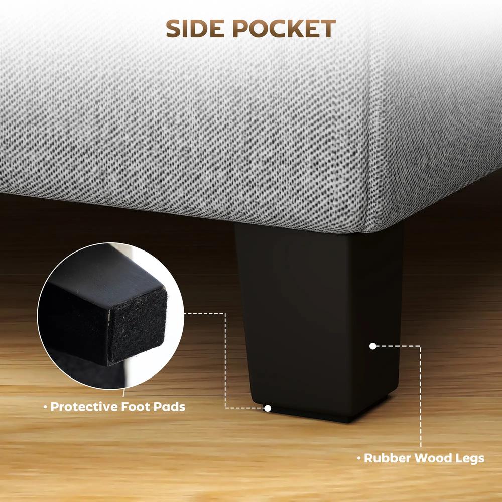 HOMCOM Square Footstool, Small Ottoman with Side Pocket, Linen Fabric Footrest Foot Stool with Rubber Wood Legs and Padded Seat for Living Room, Entryway, 35 x 35 x 35cm Additional View 18