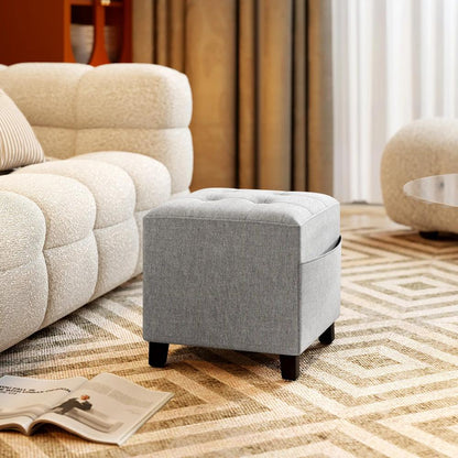 HOMCOM Square Footstool, Small Ottoman with Side Pocket, Linen Fabric Footrest Foot Stool with Rubber Wood Legs and Padded Seat for Living Room, Entryway, 35 x 35 x 35cm Additional View 25