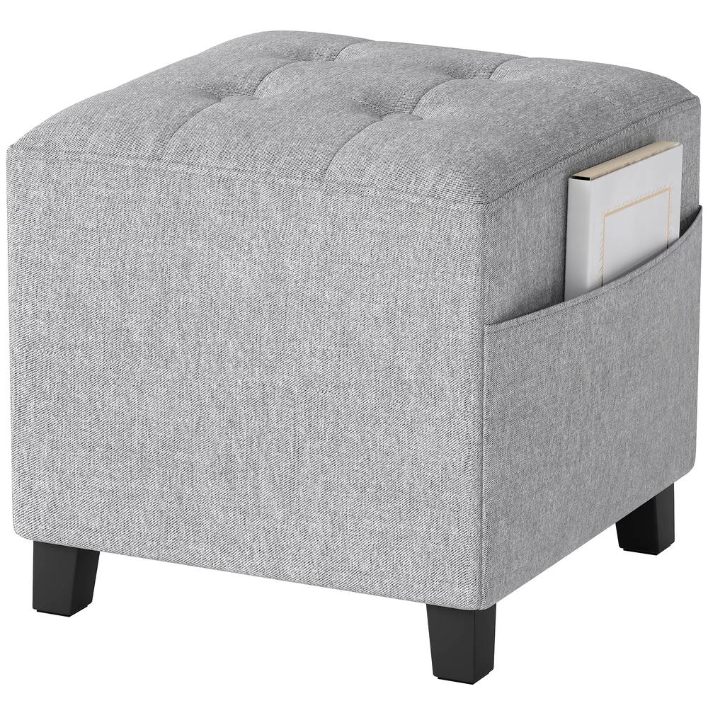 HOMCOM Square Footstool, Small Ottoman with Side Pocket, Linen Fabric Footrest Foot Stool with Rubber Wood Legs and Padded Seat for Living Room, Entryway, 35 x 35 x 35cm Additional View 26