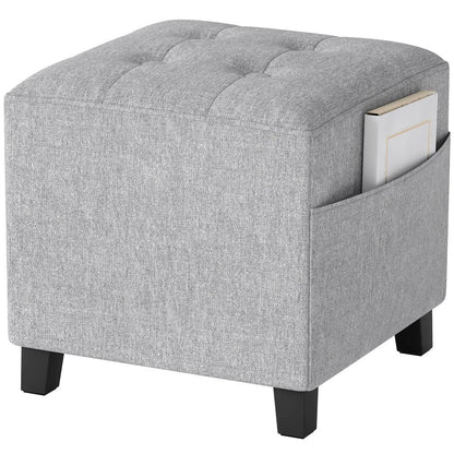 HOMCOM Square Footstool, Small Ottoman with Side Pocket, Linen Fabric Footrest Foot Stool with Rubber Wood Legs and Padded Seat for Living Room, Entryway, 35 x 35 x 35cm Additional View 26