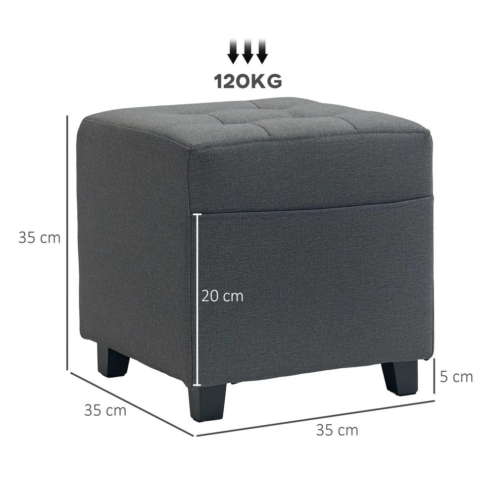 HOMCOM Square Footstool, Small Ottoman with Side Pocket, Linen Fabric Footrest Foot Stool with Rubber Wood Legs and Padded Seat for Living Room, Entryway, 35 x 35 x 35cm Additional View 3