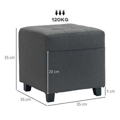 HOMCOM Square Footstool, Small Ottoman with Side Pocket, Linen Fabric Footrest Foot Stool with Rubber Wood Legs and Padded Seat for Living Room, Entryway, 35 x 35 x 35cm Additional View 3