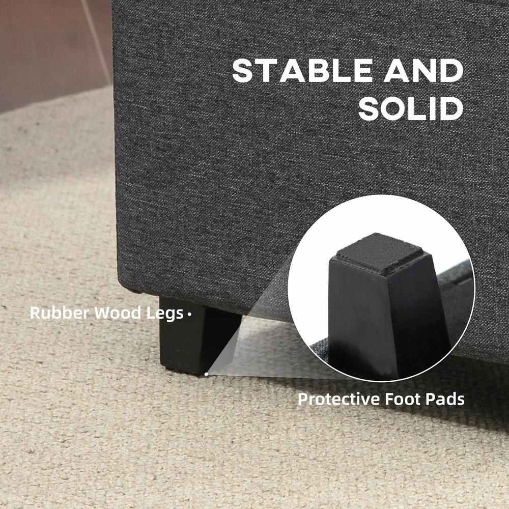 HOMCOM Square Footstool, Small Ottoman with Side Pocket, Linen Fabric Footrest Foot Stool with Rubber Wood Legs and Padded Seat for Living Room, Entryway, 35 x 35 x 35cm Additional View 7