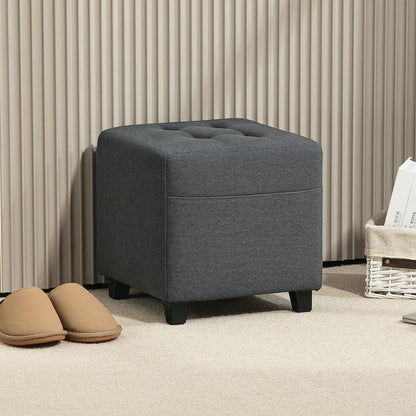 HOMCOM Square Footstool, Small Ottoman with Side Pocket, Linen Fabric Footrest Foot Stool with Rubber Wood Legs and Padded Seat for Living Room, Entryway, 35 x 35 x 35cm Additional View 10