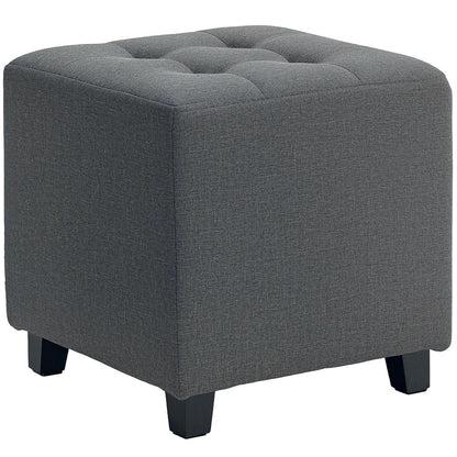 HOMCOM Square Footstool, Small Ottoman with Side Pocket, Linen Fabric Footrest Foot Stool with Rubber Wood Legs and Padded Seat for Living Room, Entryway, 35 x 35 x 35cm