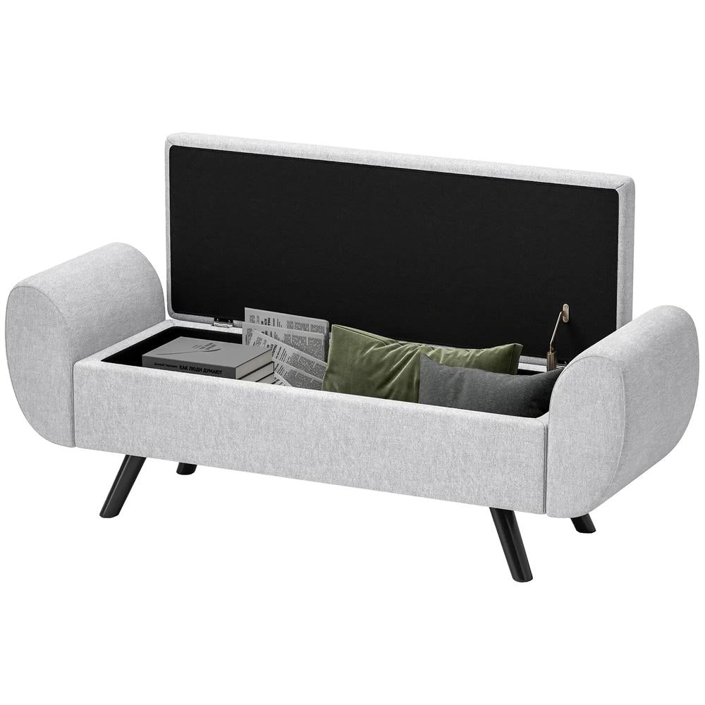 HOMCOM Storage Ottoman with Armrest, Window Seat, Upholstered Linen Storage Bench with Rubberwood Legs, Footstool for Bedroom Living Room, Hallway Additional View 11