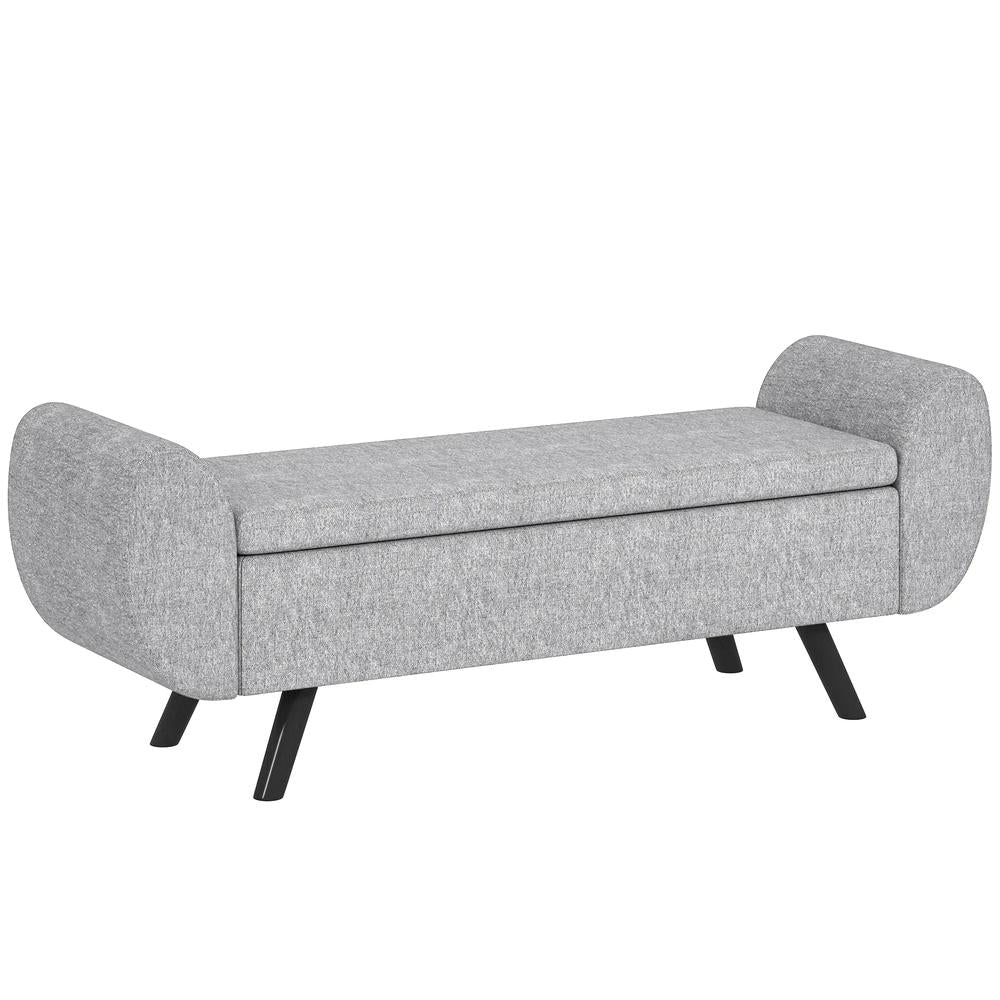 HOMCOM Storage Ottoman with Armrest, Window Seat, Upholstered Linen Storage Bench with Rubberwood Legs, Footstool for Bedroom Living Room, Hallway Additional View 12