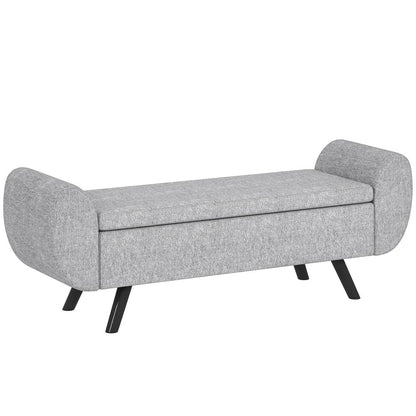 HOMCOM Storage Ottoman with Armrest, Window Seat, Upholstered Linen Storage Bench with Rubberwood Legs, Footstool for Bedroom Living Room, Hallway Additional View 12
