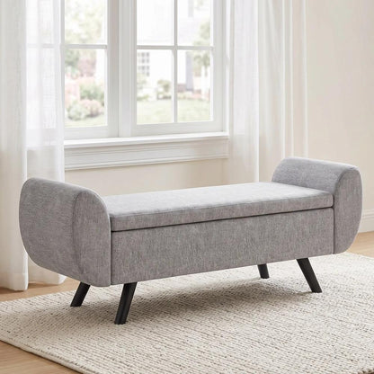 HOMCOM Storage Ottoman with Armrest, Window Seat, Upholstered Linen Storage Bench with Rubberwood Legs, Footstool for Bedroom Living Room, Hallway Additional View 13
