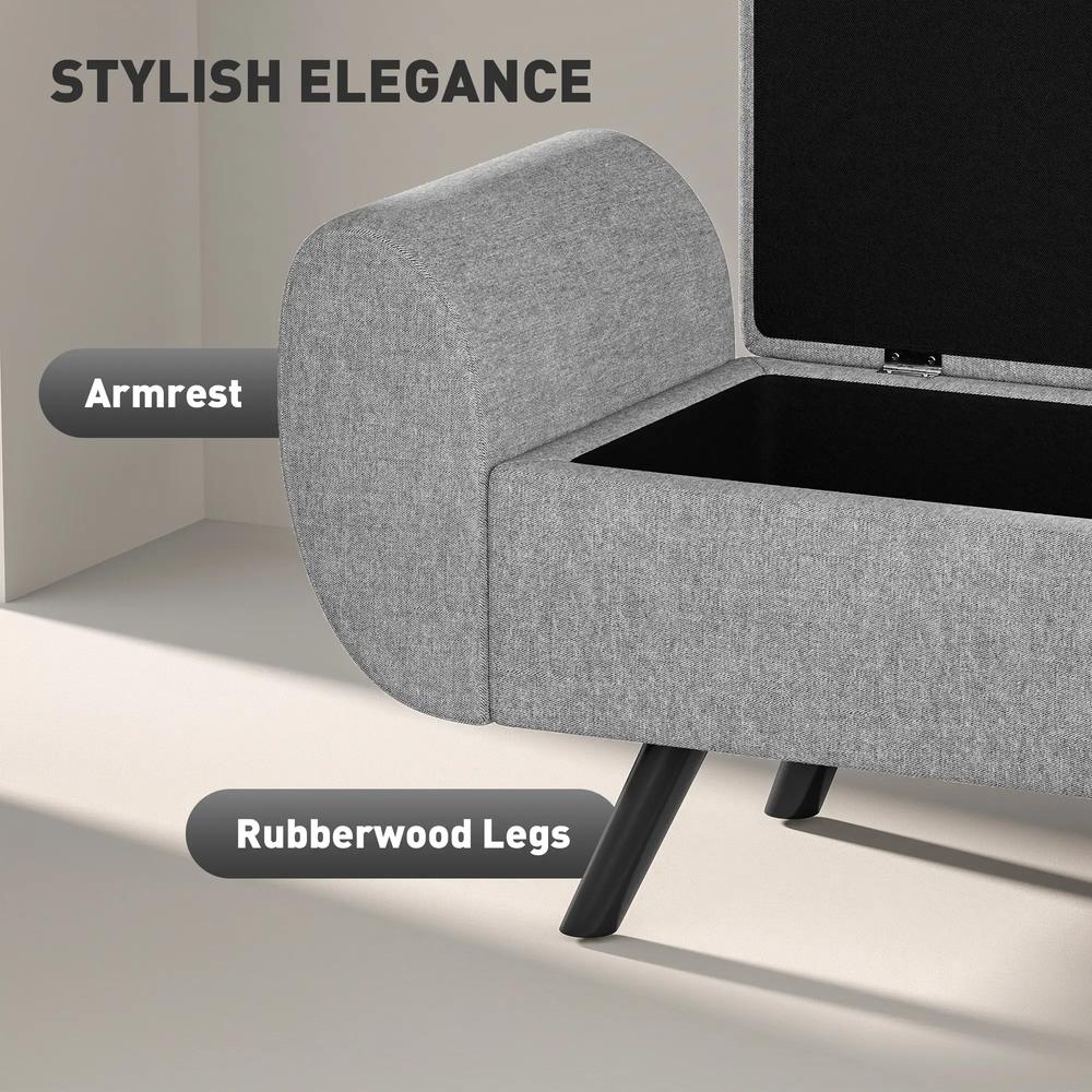 HOMCOM Storage Ottoman with Armrest, Window Seat, Upholstered Linen Storage Bench with Rubberwood Legs, Footstool for Bedroom Living Room, Hallway Additional View 15