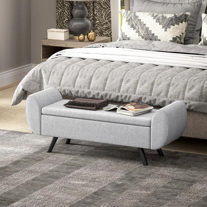 HOMCOM Storage Ottoman with Armrest, Window Seat, Upholstered Linen Storage Bench with Rubberwood Legs, Footstool for Bedroom Living Room, Hallway Additional View 2