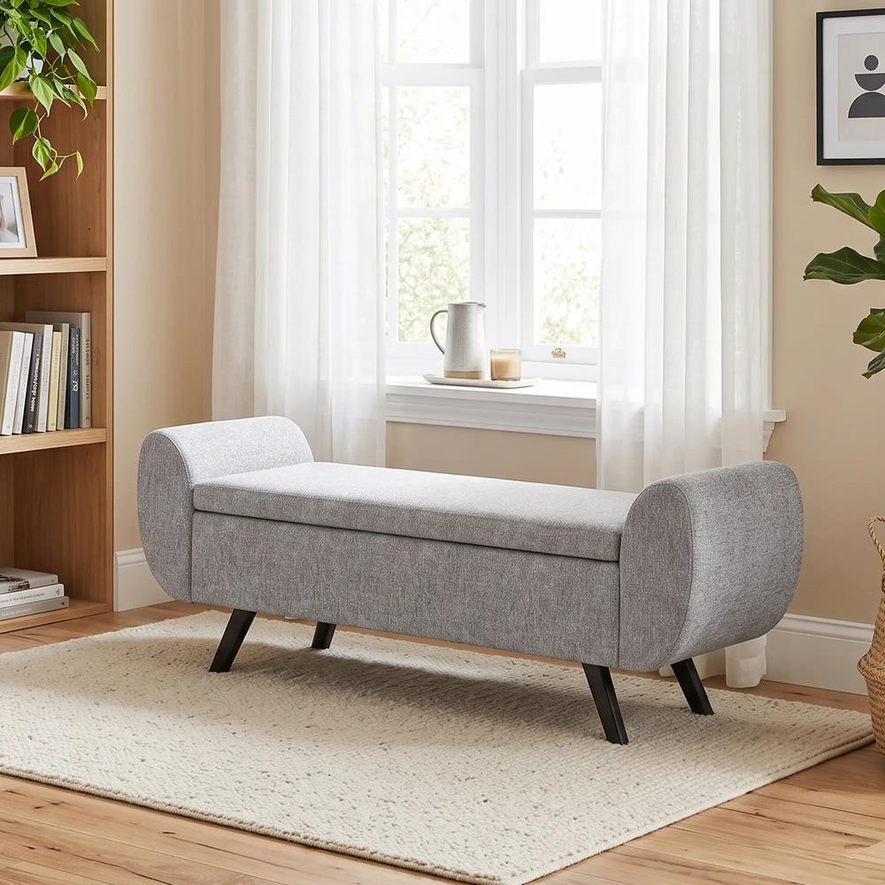 HOMCOM Storage Ottoman with Armrest, Window Seat, Upholstered Linen Storage Bench with Rubberwood Legs, Footstool for Bedroom Living Room, Hallway Additional View 21