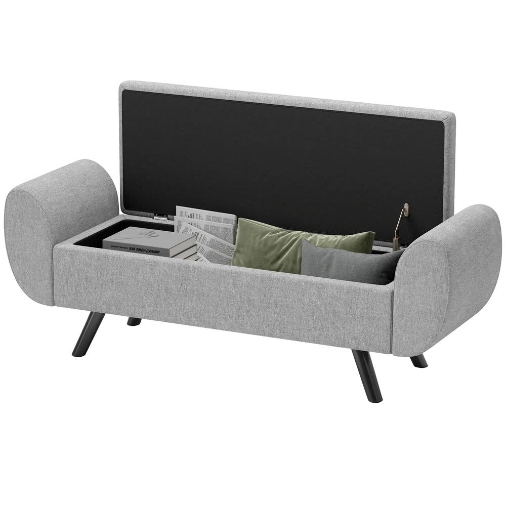 HOMCOM Storage Ottoman with Armrest, Window Seat, Upholstered Linen Storage Bench with Rubberwood Legs, Footstool for Bedroom Living Room, Hallway Additional View 22