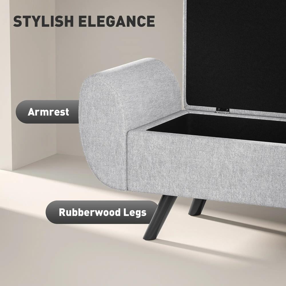 HOMCOM Storage Ottoman with Armrest, Window Seat, Upholstered Linen Storage Bench with Rubberwood Legs, Footstool for Bedroom Living Room, Hallway Additional View 4